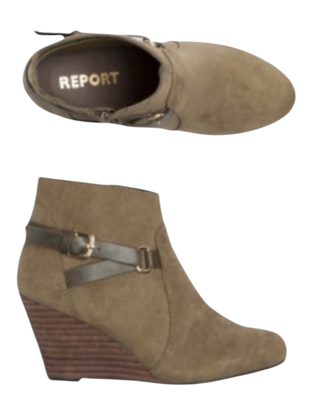 Report Olive Green Suede
Wedge Ankle Booties Strap Sz 8 EUC